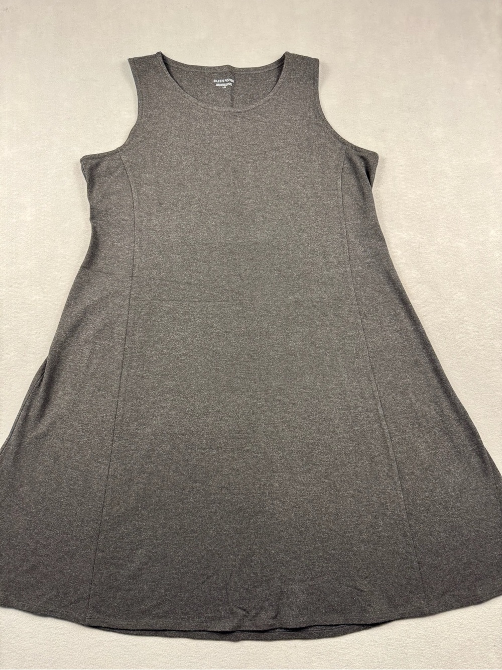 Eileen Fisher Women's Gray V-Neck Sleeveless Long A-Line Knit Dress Large